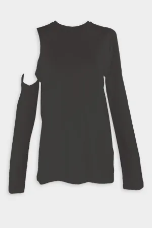 Long Sleeve Cutout T-Shirt in Black