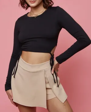 Long Sleeve Side Cut Out Crop Top