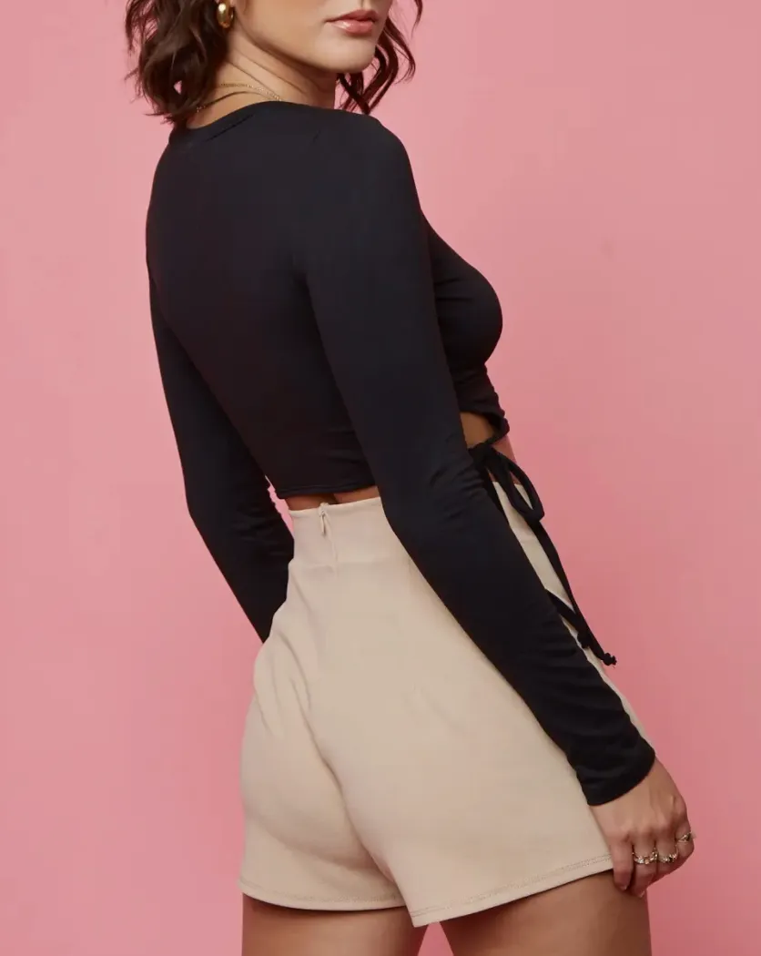 Long Sleeve Side Cut Out Crop Top