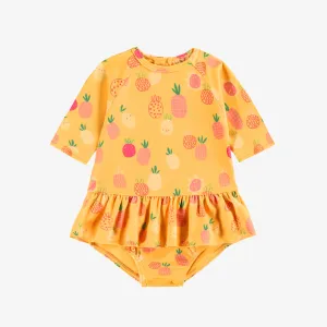 Maillot de bain une-pièce jaune à motifs de fruits, bébé || Yellow one-piece swimsuit with fruit all over print, baby