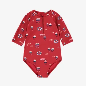 Maillot de bain une-pièce rouge à motifs, enfant || Red one-piece swimsuit with all over print, child