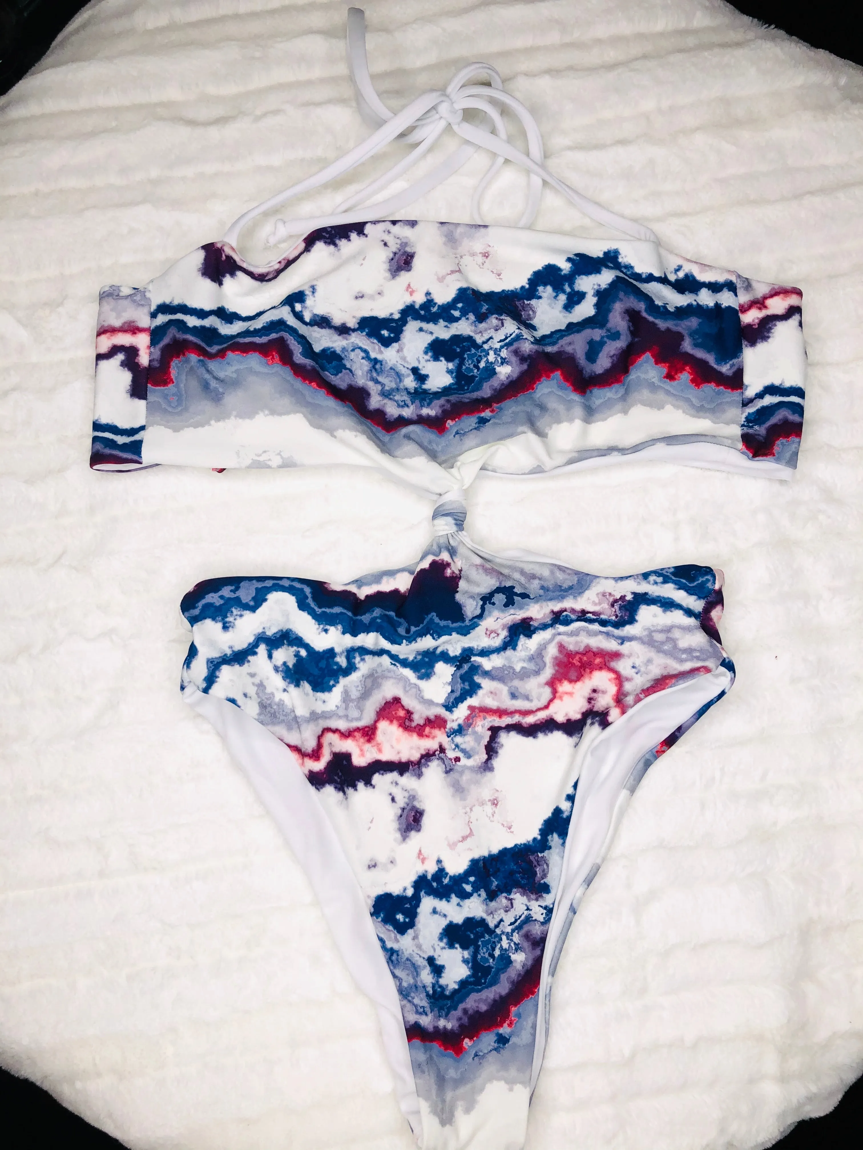 Marble print reversible monokini