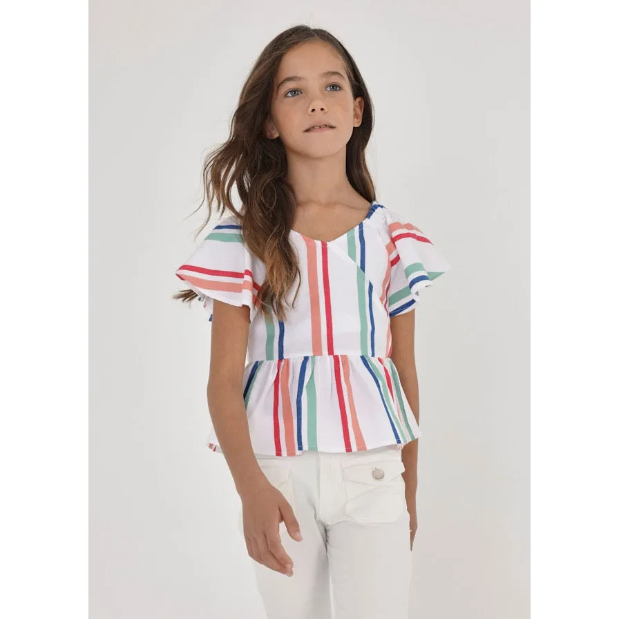 Mayoral Striped Short Sleeve Blouse