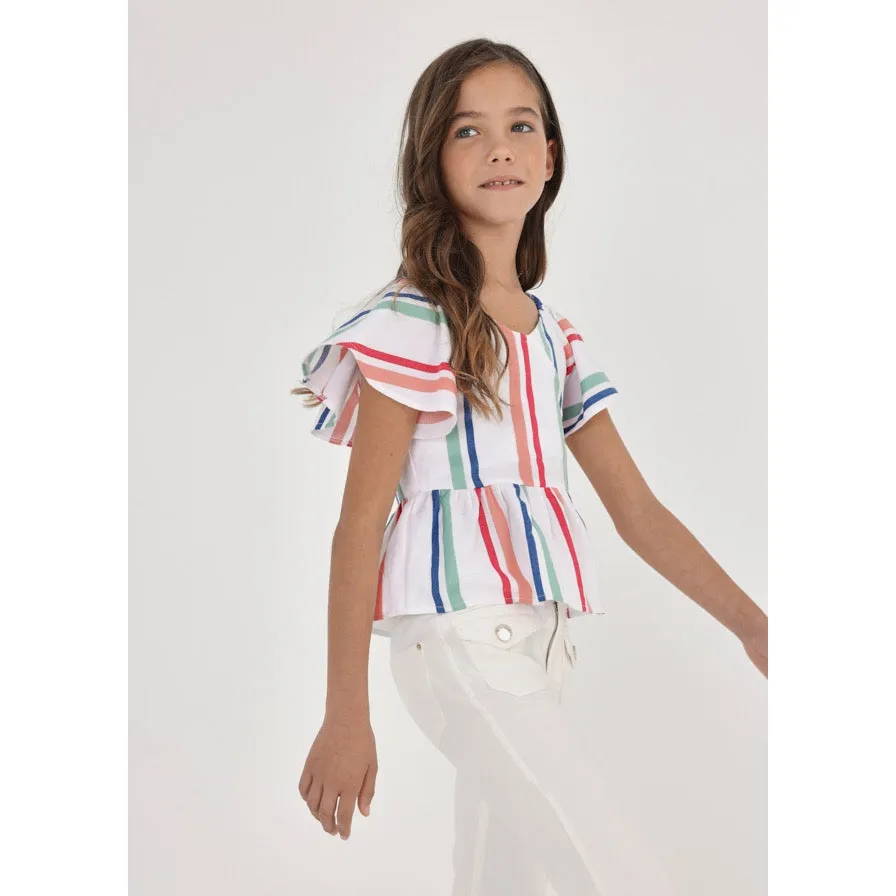 Mayoral Striped Short Sleeve Blouse