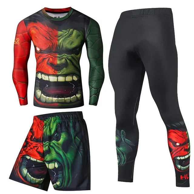 Men Sportswear Superhero Compression Sport Suits Quick Dry Clothes Sports Joggers Training Gym Fitness Tracksuits Running Set