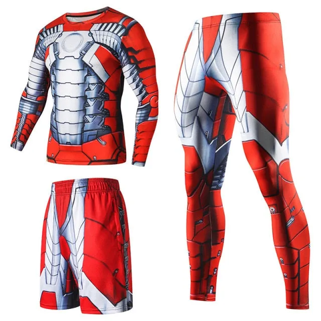 Men Sportswear Superhero Compression Sport Suits Quick Dry Clothes Sports Joggers Training Gym Fitness Tracksuits Running Set