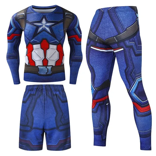 Men Sportswear Superhero Compression Sport Suits Quick Dry Clothes Sports Joggers Training Gym Fitness Tracksuits Running Set