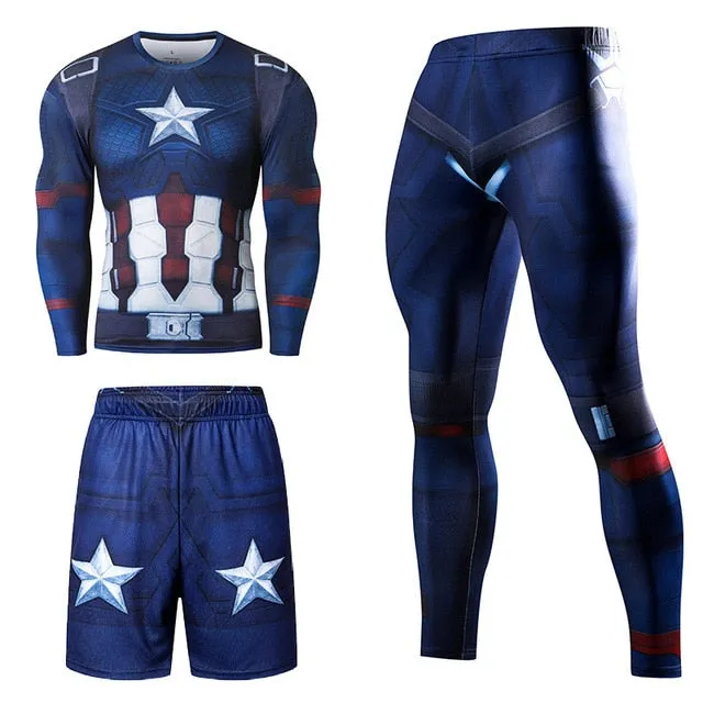 Men Sportswear Superhero Compression Sport Suits Quick Dry Clothes Sports Joggers Training Gym Fitness Tracksuits Running Set