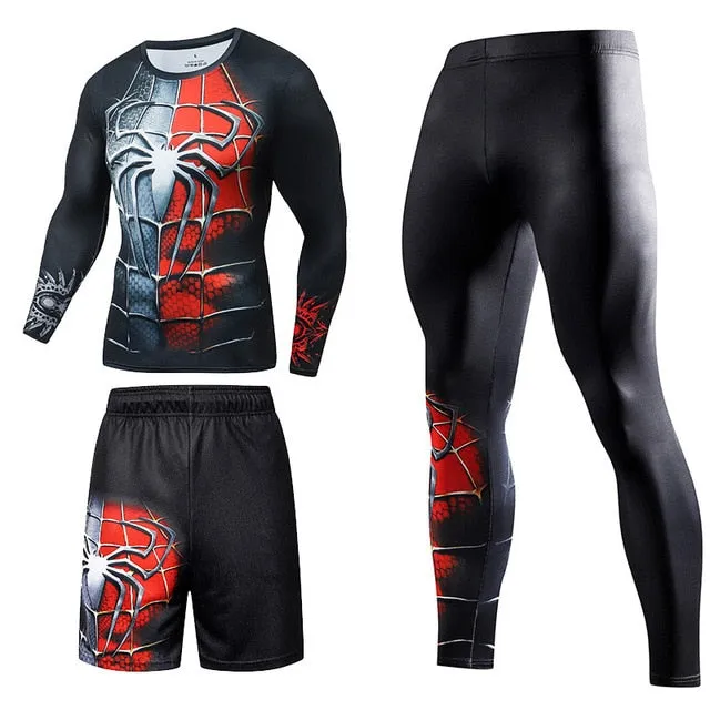 Men Sportswear Superhero Compression Sport Suits Quick Dry Clothes Sports Joggers Training Gym Fitness Tracksuits Running Set