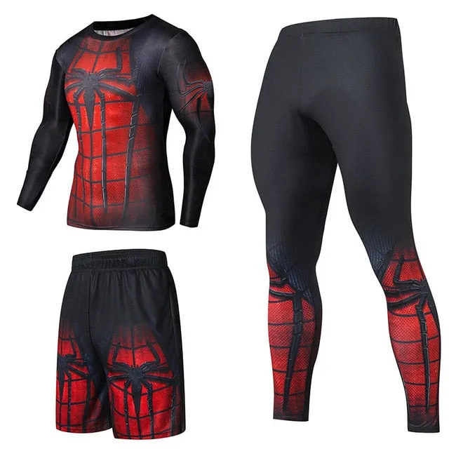 Men Sportswear Superhero Compression Sport Suits Quick Dry Clothes Sports Joggers Training Gym Fitness Tracksuits Running Set