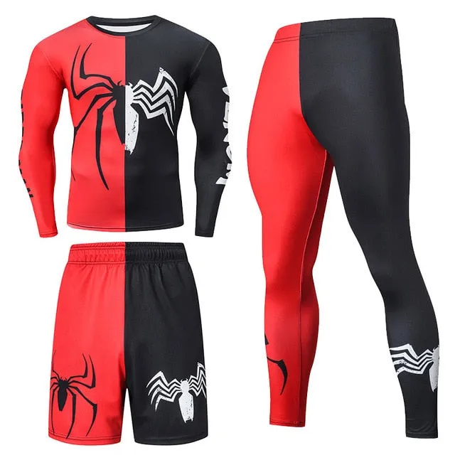 Men Sportswear Superhero Compression Sport Suits Quick Dry Clothes Sports Joggers Training Gym Fitness Tracksuits Running Set