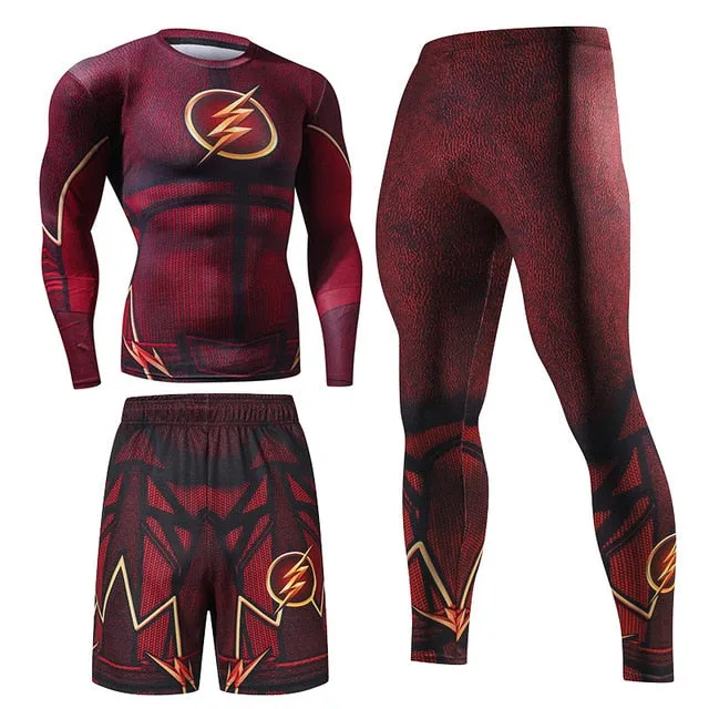 Men Sportswear Superhero Compression Sport Suits Quick Dry Clothes Sports Joggers Training Gym Fitness Tracksuits Running Set