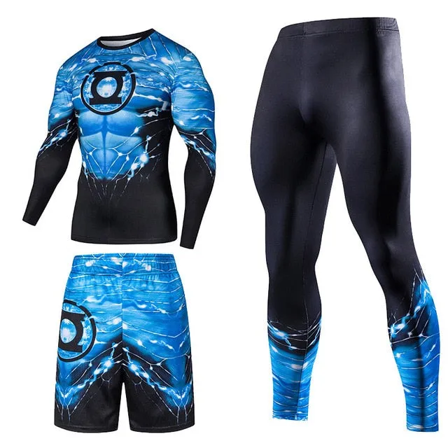 Men Sportswear Superhero Compression Sport Suits Quick Dry Clothes Sports Joggers Training Gym Fitness Tracksuits Running Set