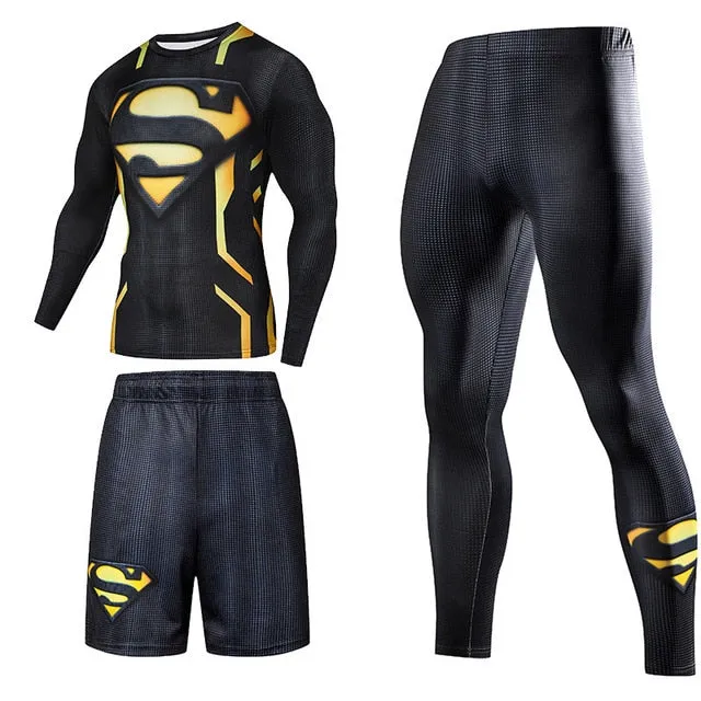 Men Sportswear Superhero Compression Sport Suits Quick Dry Clothes Sports Joggers Training Gym Fitness Tracksuits Running Set