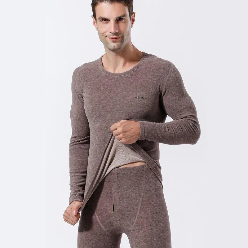 Men Winter Autumn Plus Velvet Thicken Thermal Underwear Tight Suit High Elasticity Wearable Comfortable Soft Lining O-neck Long Sleeve Breathable Warm