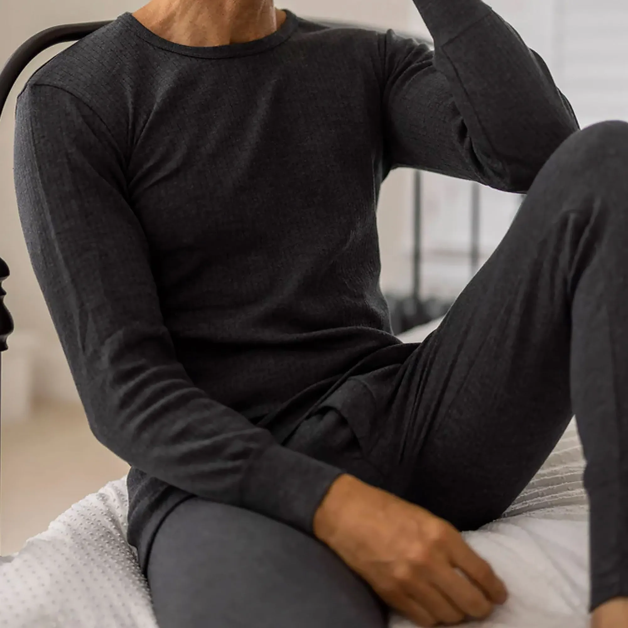 Mens Cotton Thermal Underwear Long Sleeve Top & Long Johns Set