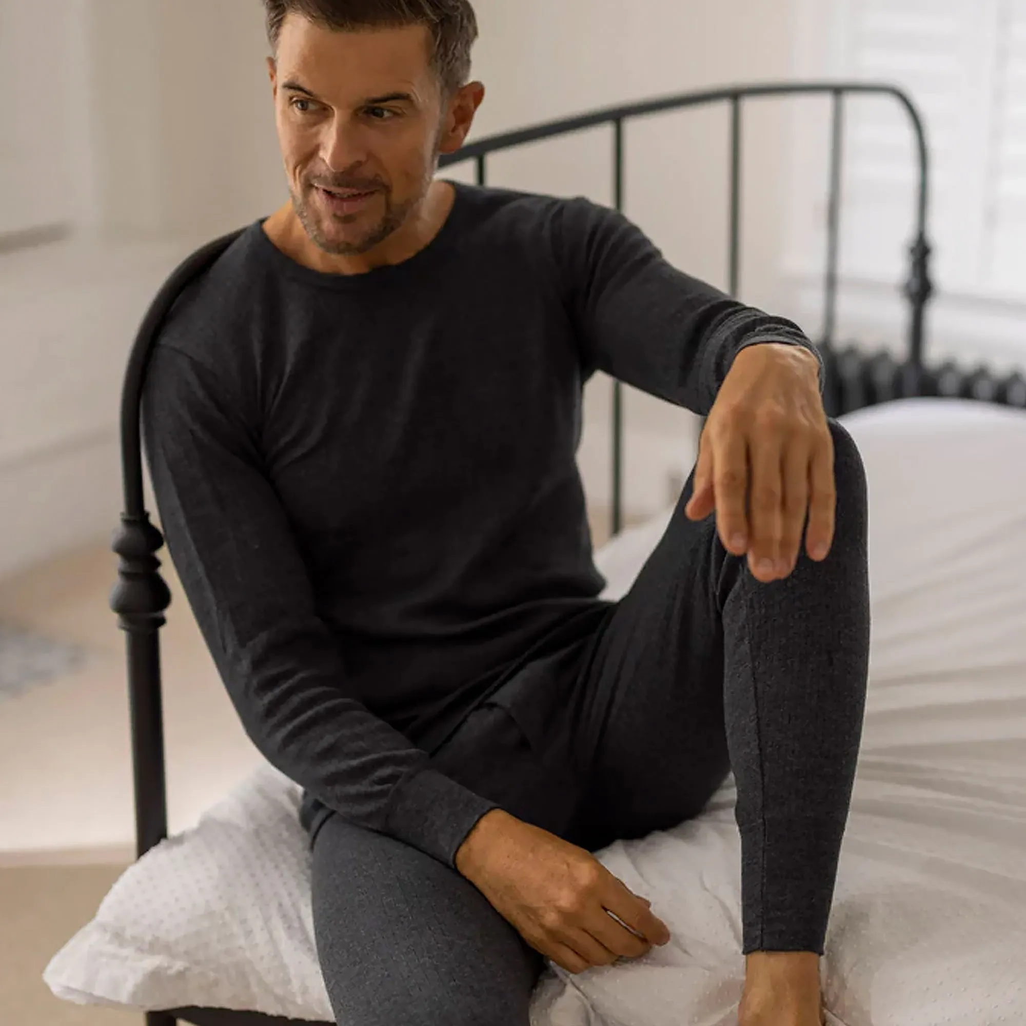 Mens Cotton Thermal Underwear Long Sleeve Top & Long Johns Set