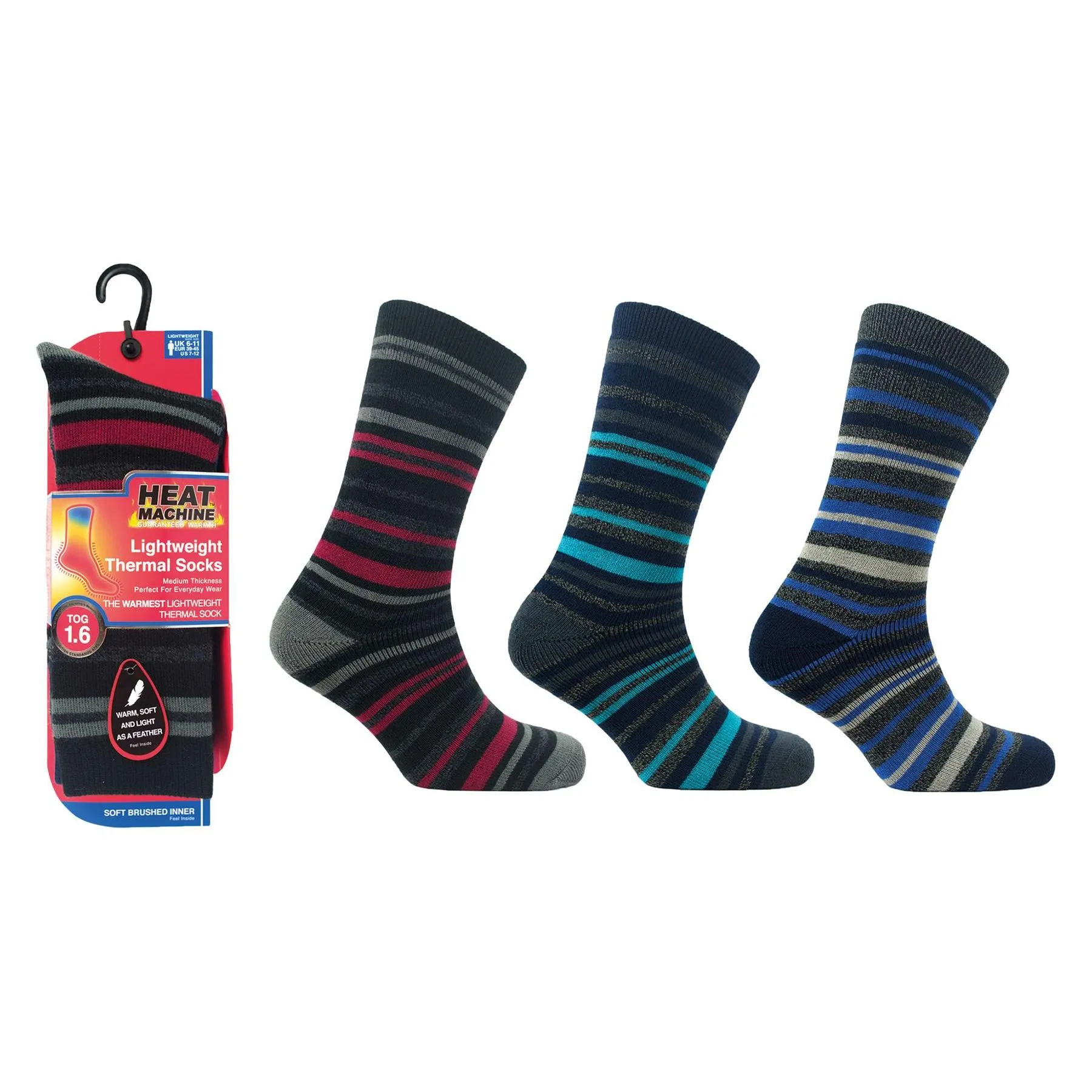 Mens lightweight thermal insulated striped socks (assorted colours) 2741