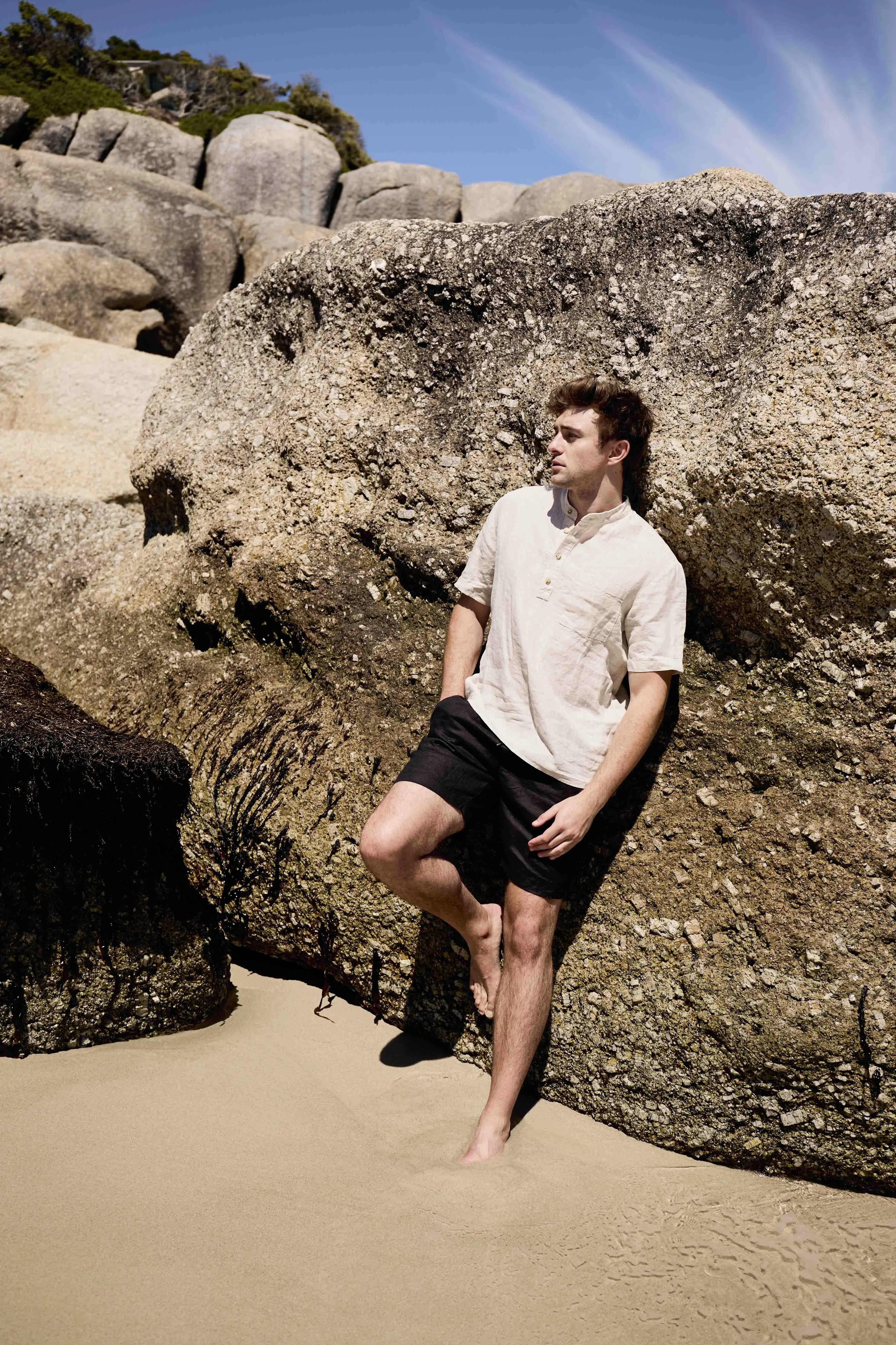 Mens Mandarin Short Shirt | Natural