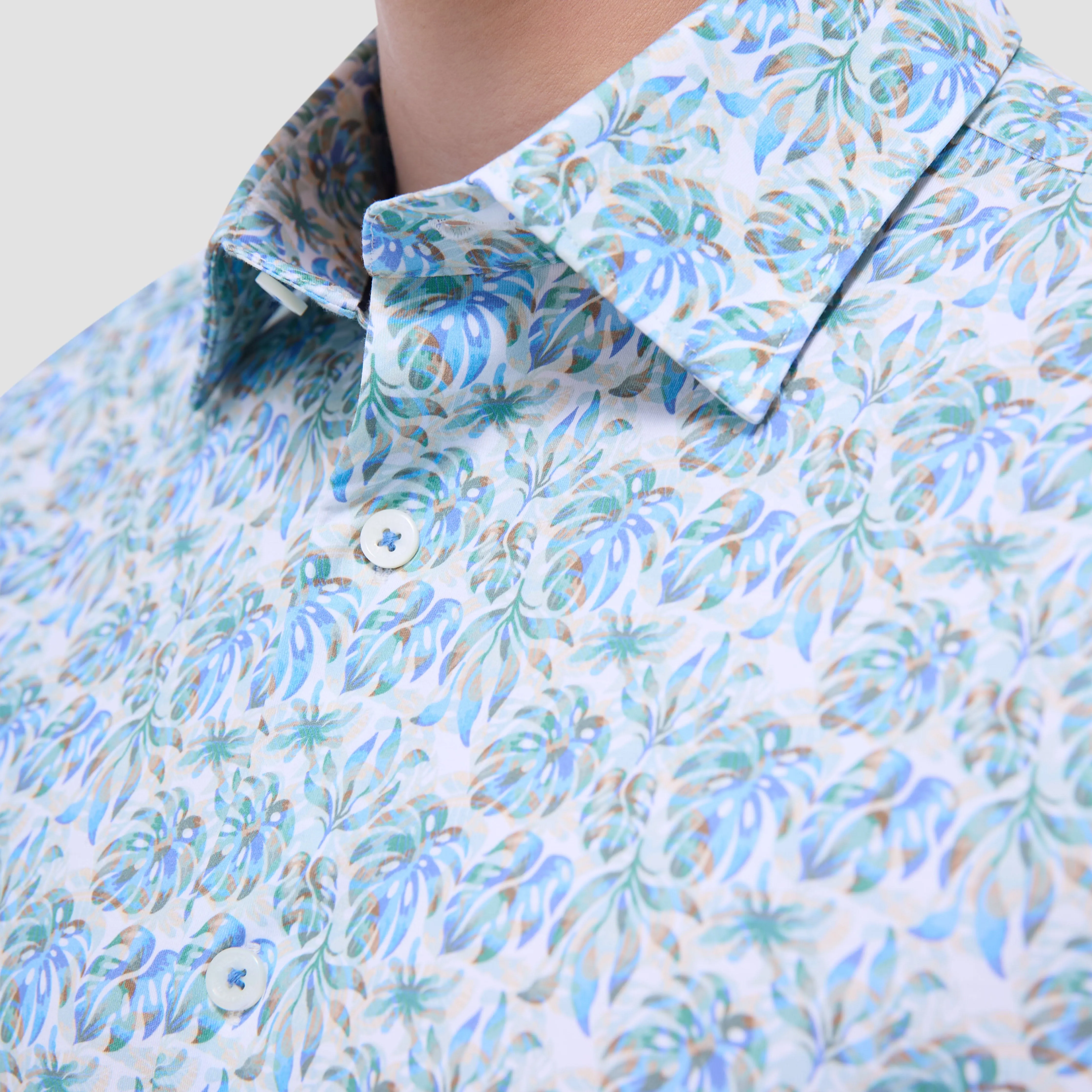 Miles Leaf Print OoohCotton Short -Sleeve Shirt