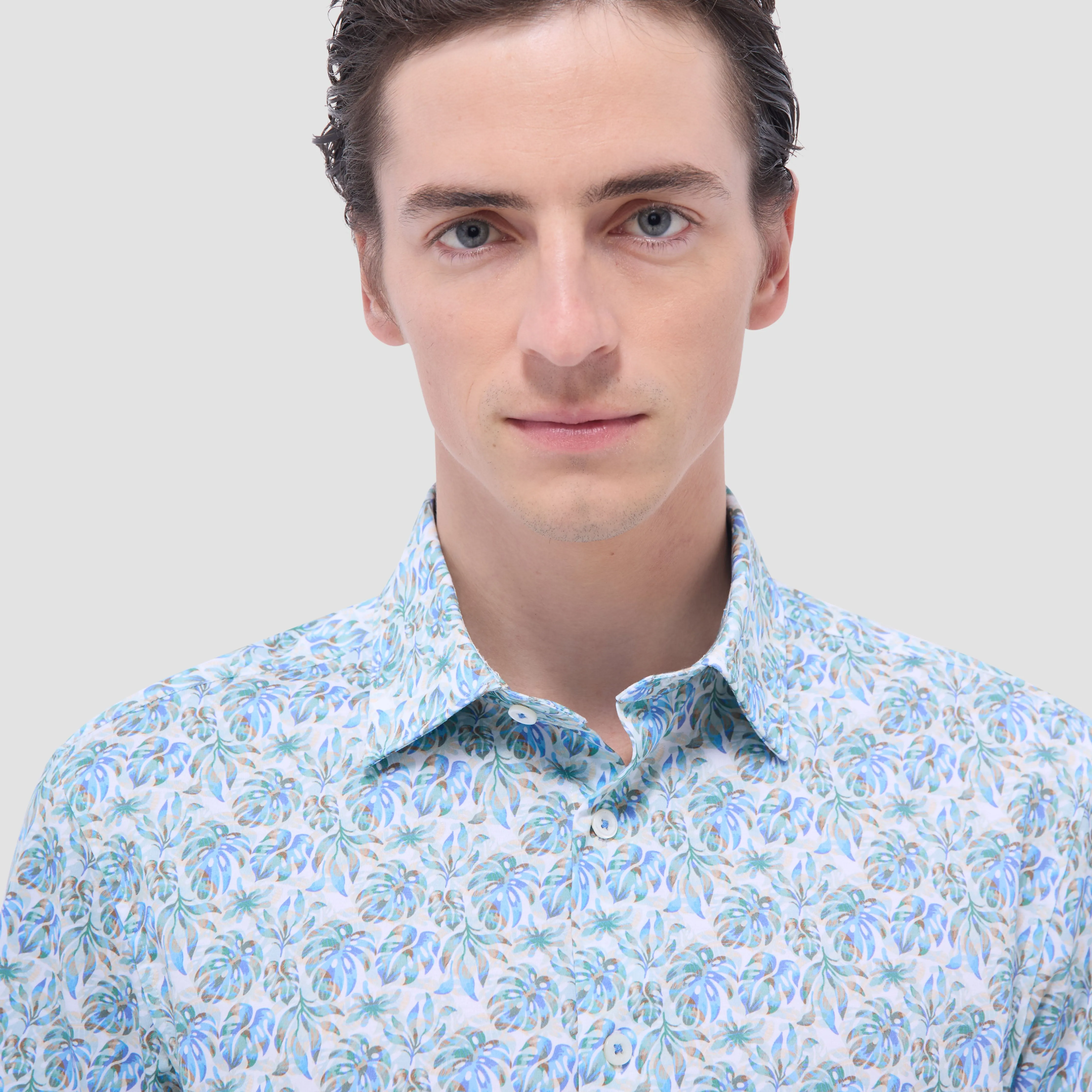 Miles Leaf Print OoohCotton Short -Sleeve Shirt