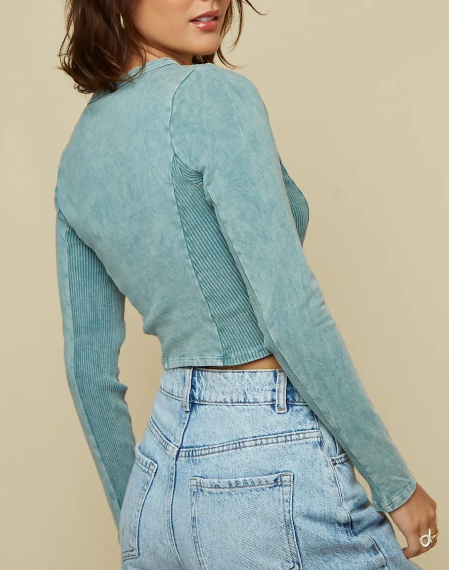 Mineral Wash Long Sleeve Crop Top