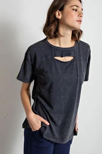 Mineral Wash Short Sleeve Keyhole Tee
