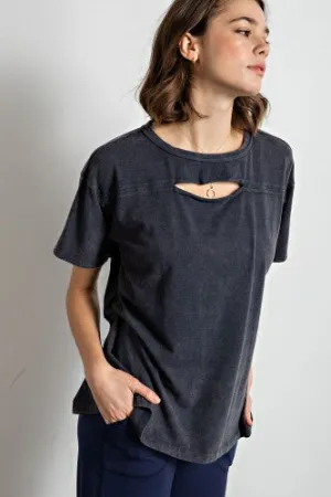 Mineral Wash Short Sleeve Keyhole Tee
