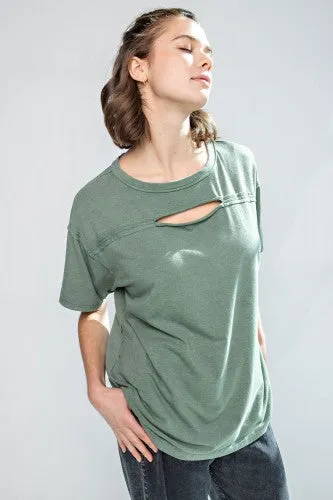 Mineral Wash Short Sleeve Keyhole Tee