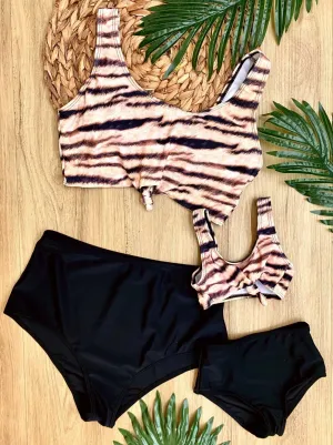 Mommy and Me Little Tiger High Waisted Two Piece Swimsuit