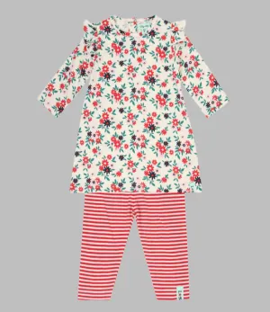 Multicoloured Winter Floral Print Dress And Legging Set
