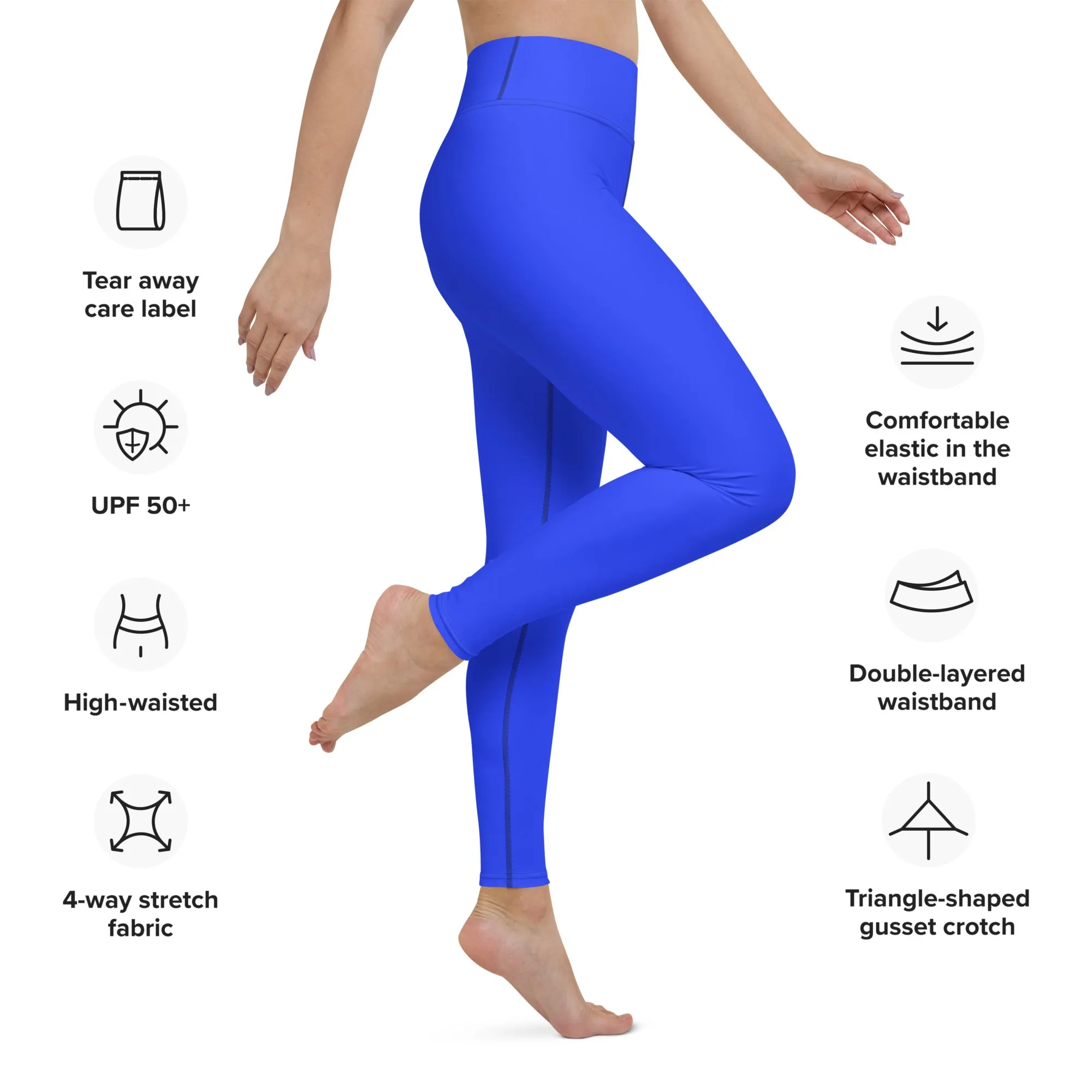 Neon Blue Solid High-waist Yoga Leggings