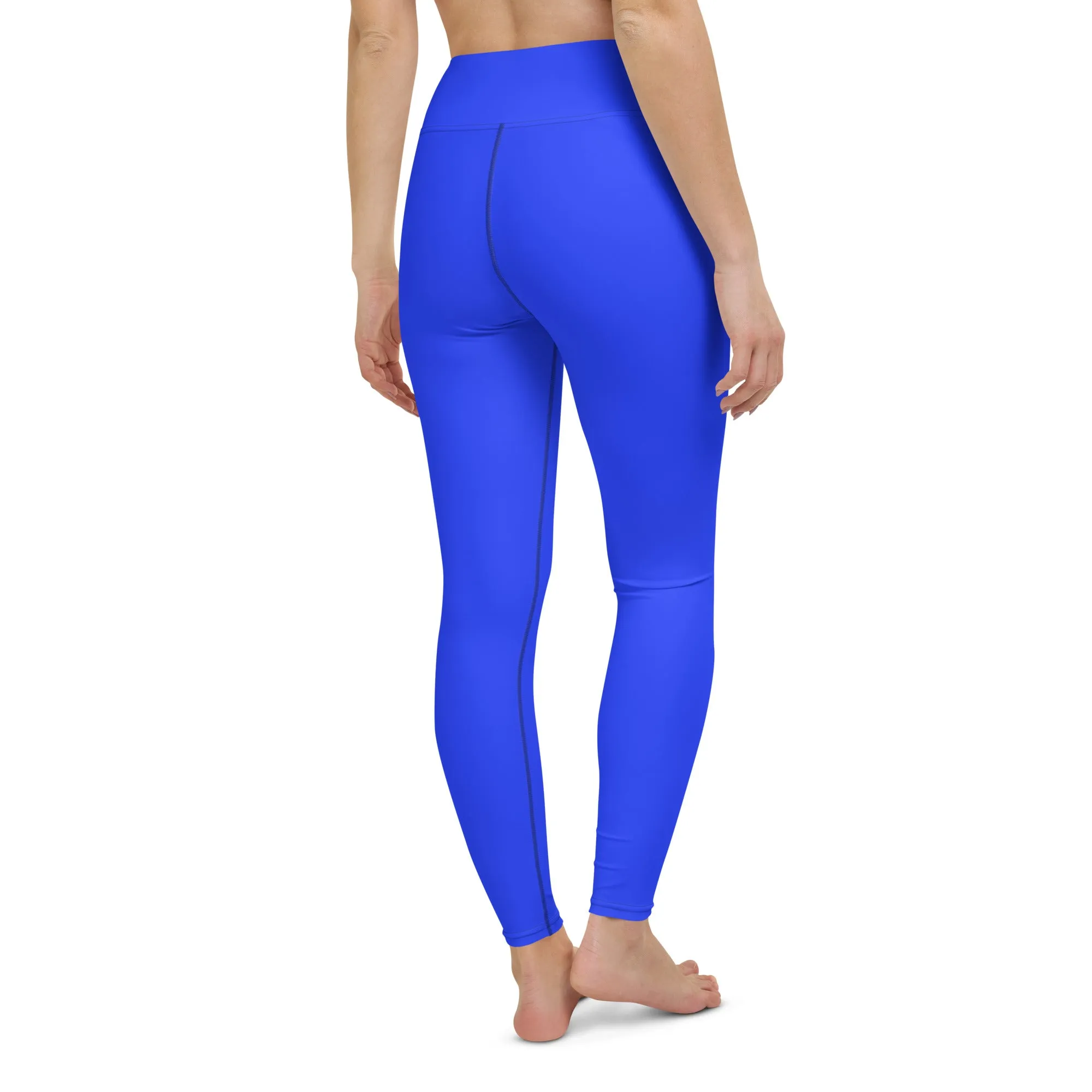 Neon Blue Solid High-waist Yoga Leggings