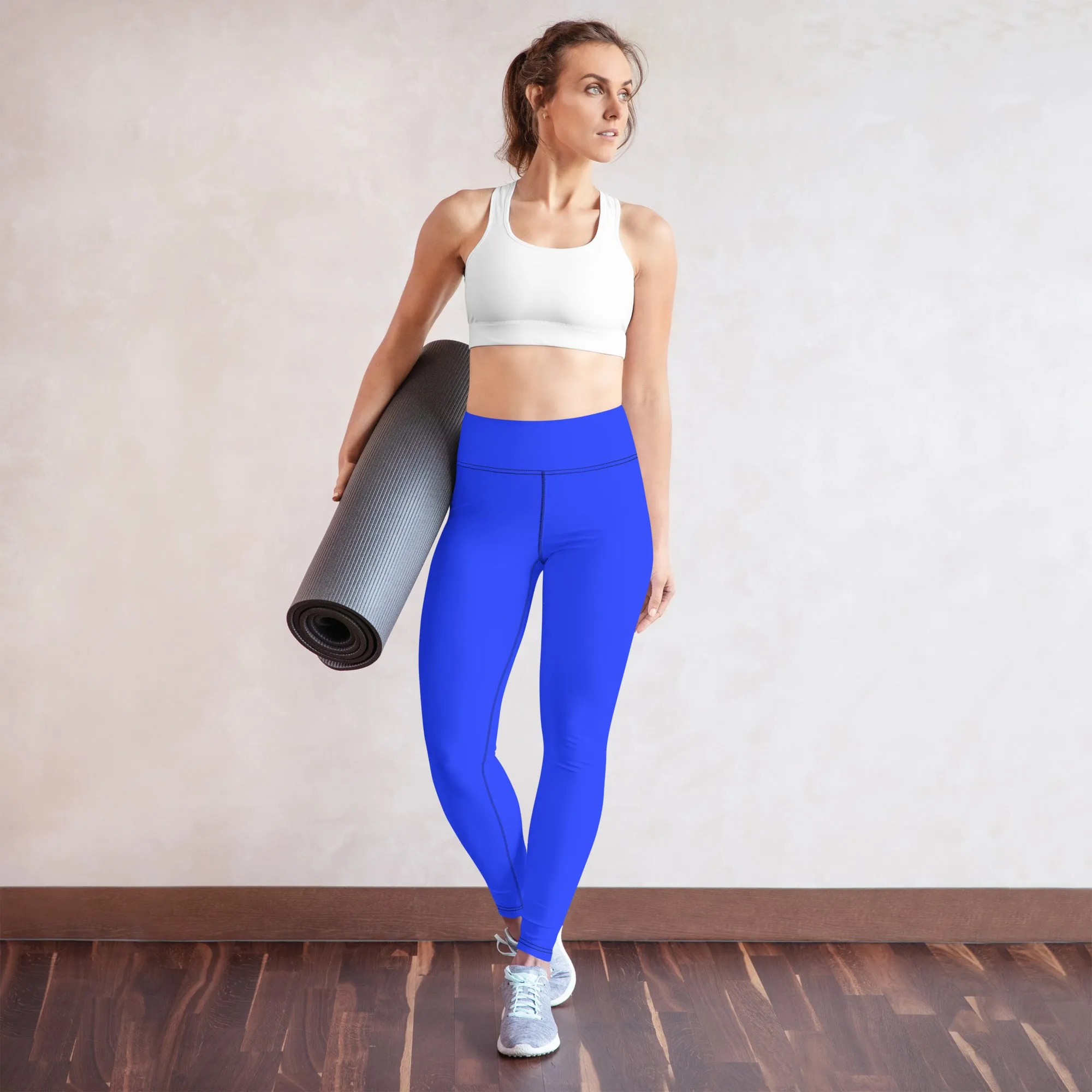 Neon Blue Solid High-waist Yoga Leggings