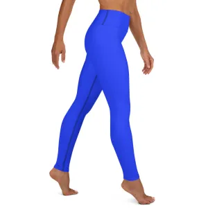 Neon Blue Solid High-waist Yoga Leggings