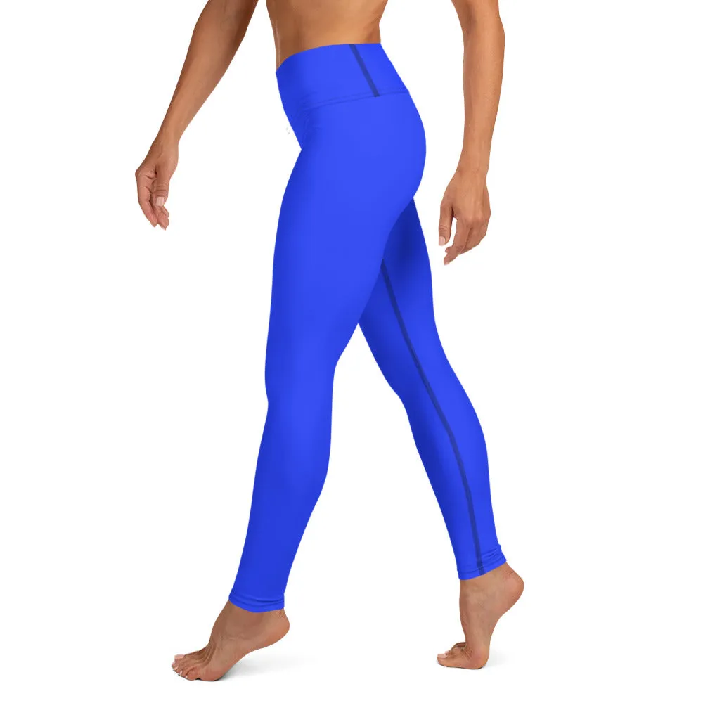 Neon Blue Solid High-waist Yoga Leggings