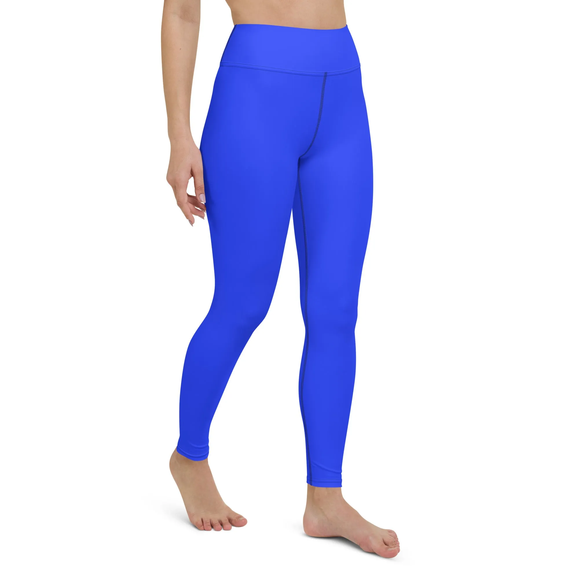 Neon Blue Solid High-waist Yoga Leggings