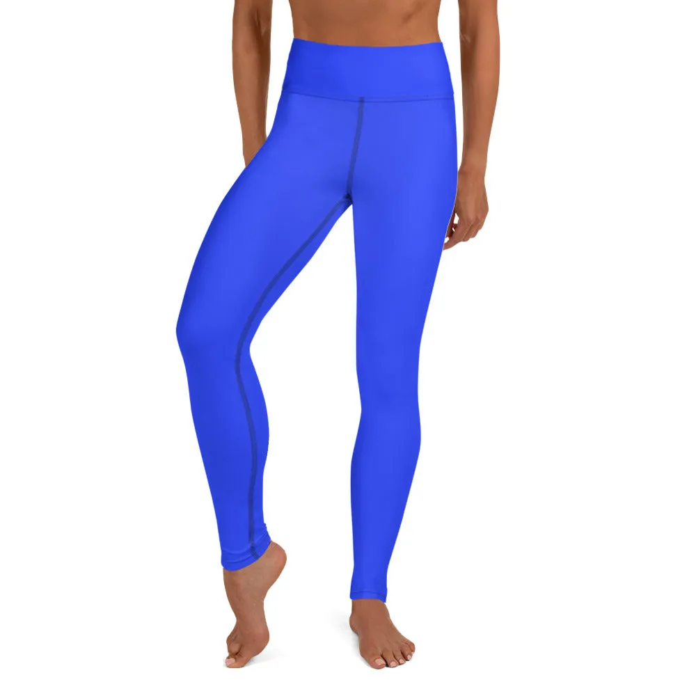 Neon Blue Solid High-waist Yoga Leggings