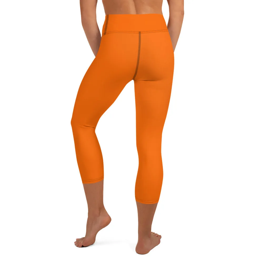 Neon Orange Solid High-waist Yoga Capri Leggings