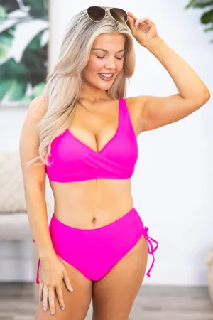 Neon Pink Twist Top Two Piece Set Swimsuit