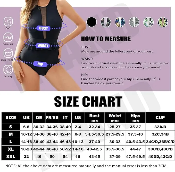 New NLAND Women's One Piece Swimsuits High Neck Tummy Control Swimwear High Waisted Slimming Ruffle Bathing Suit, Flamingos, Sz S