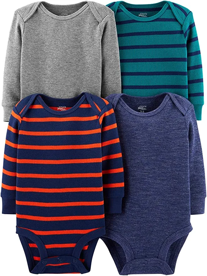 New Simple Joys by Carter's Baby Boys' 4-Pack Soft Thermal Long Sleeve Bodysuits, Sz 12 Months!