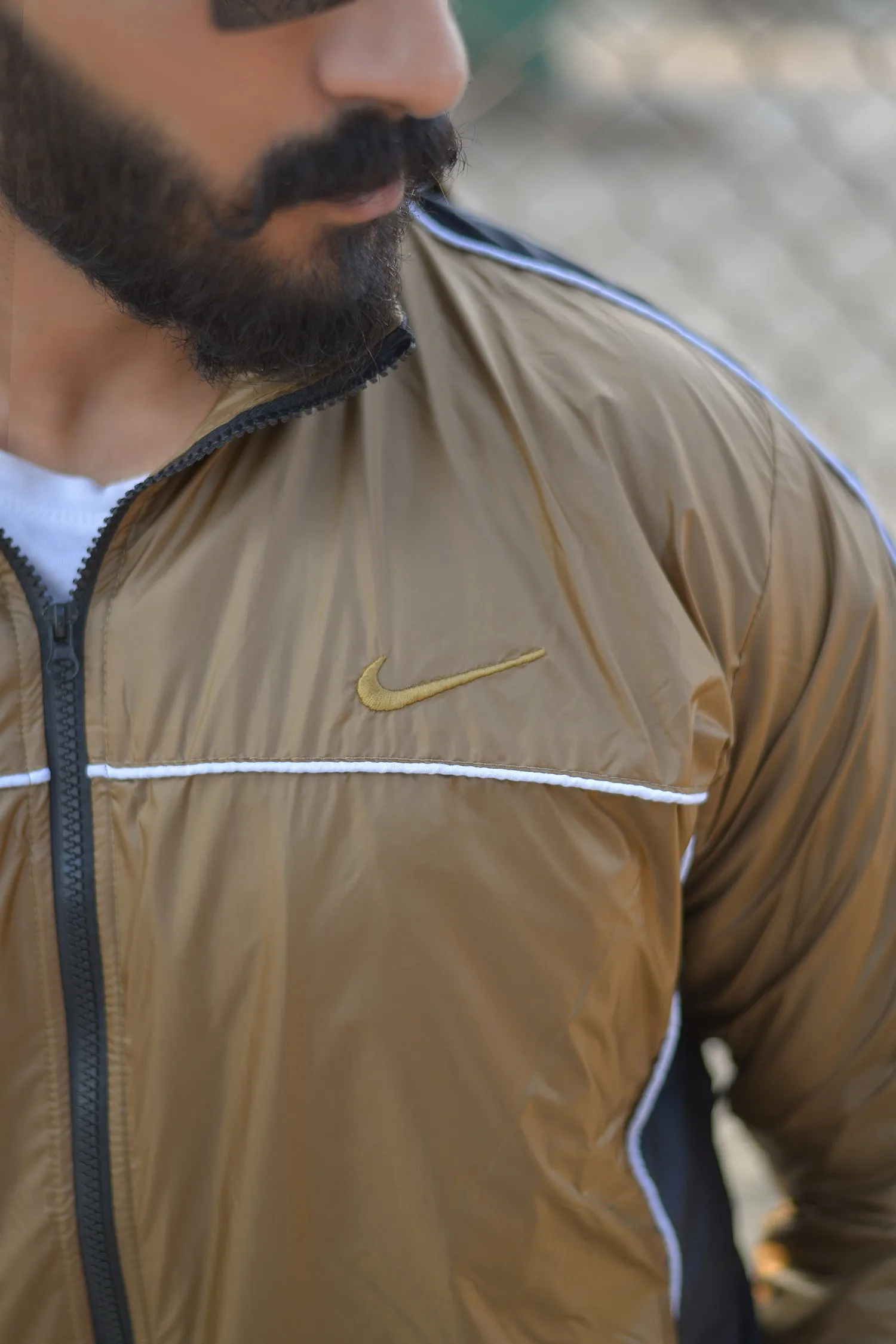 Nke Hooded Premium Sportswear Men Zipper Tracksuit Golden