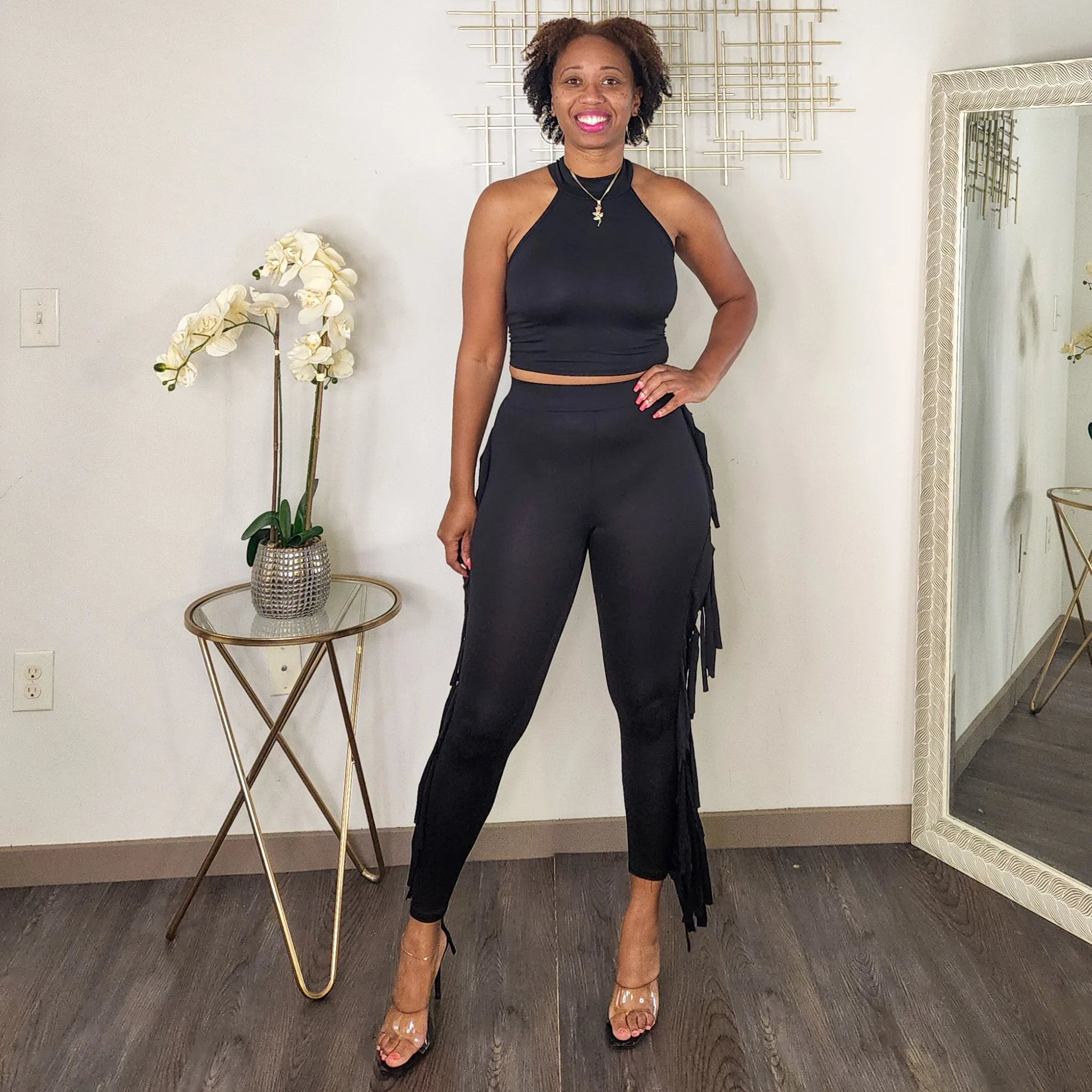No Casualties | Tank Top And Fringed Legging Set - Black