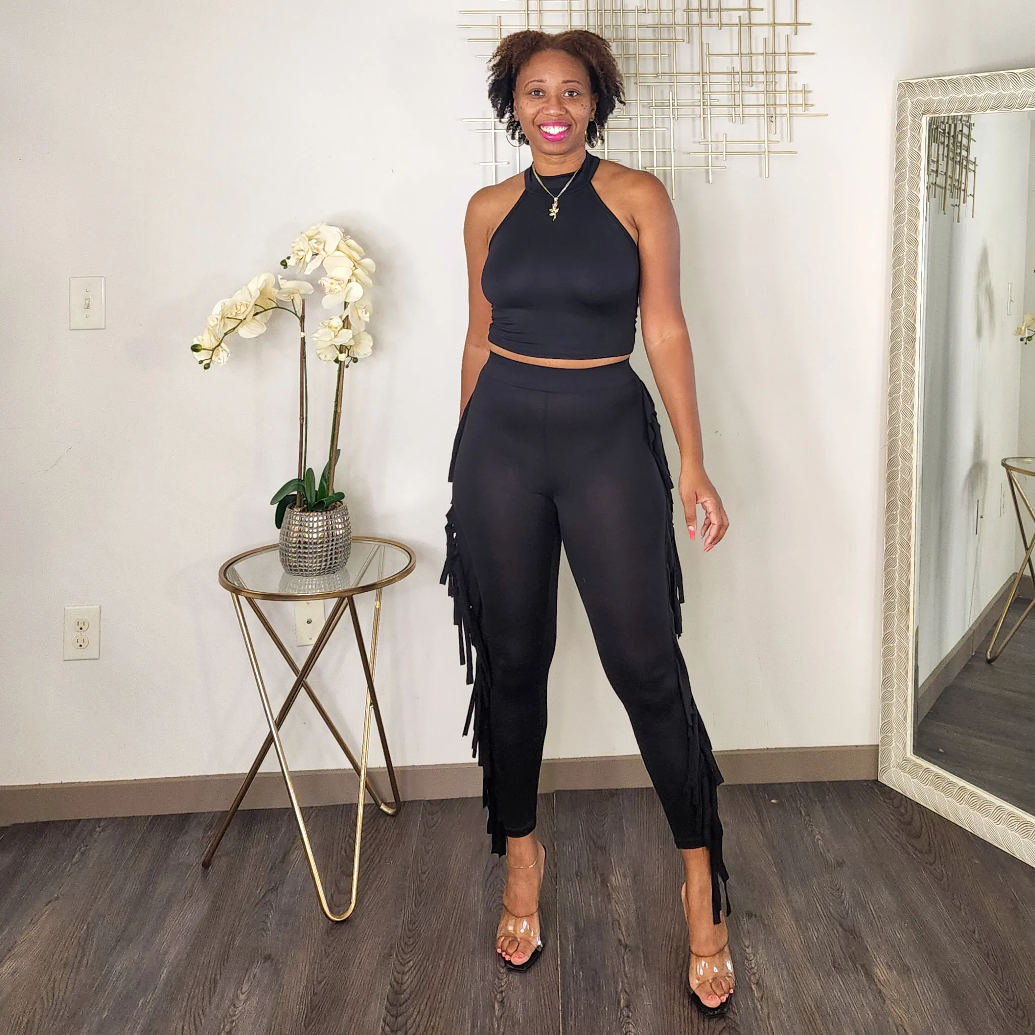 No Casualties | Tank Top And Fringed Legging Set - Black