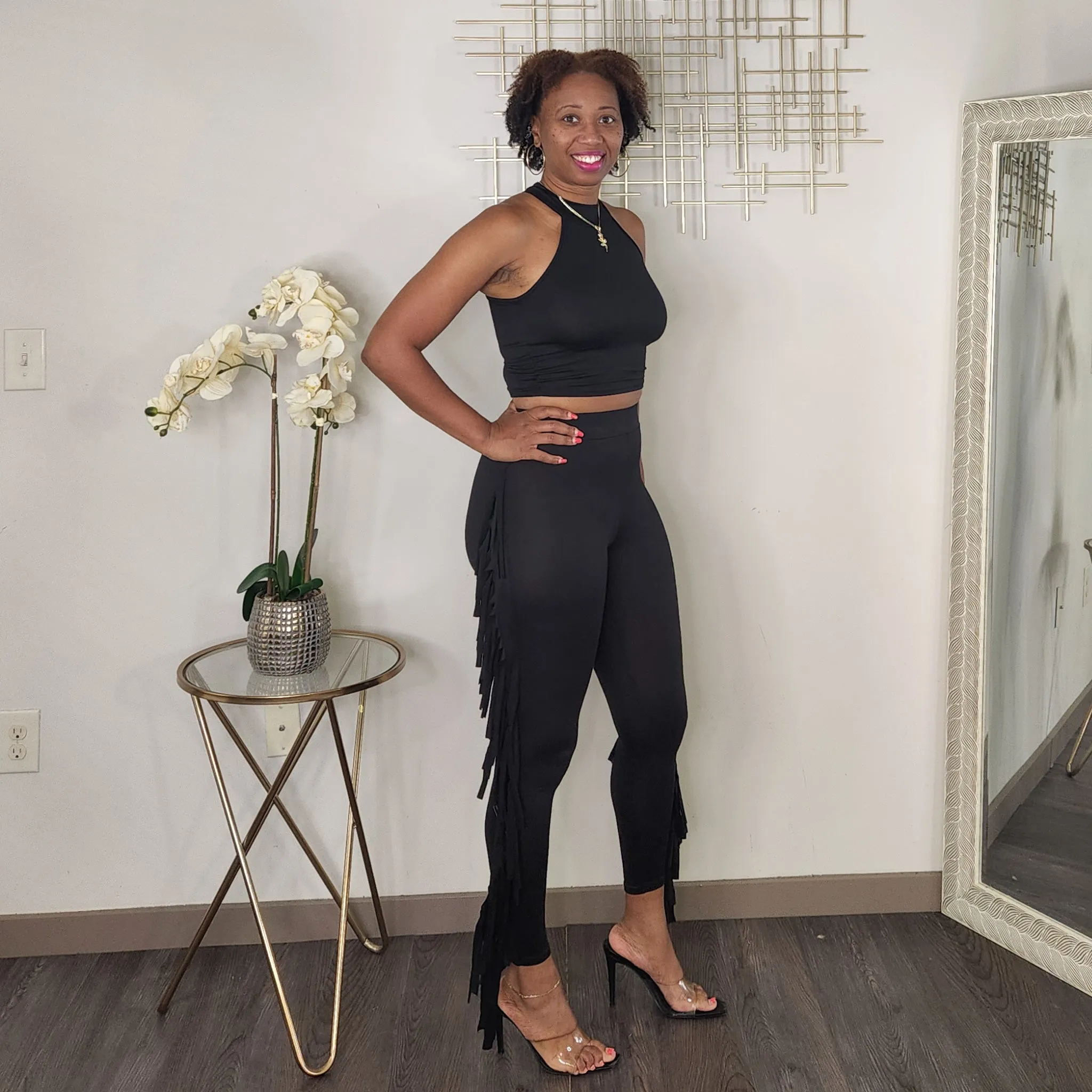 No Casualties | Tank Top And Fringed Legging Set - Black