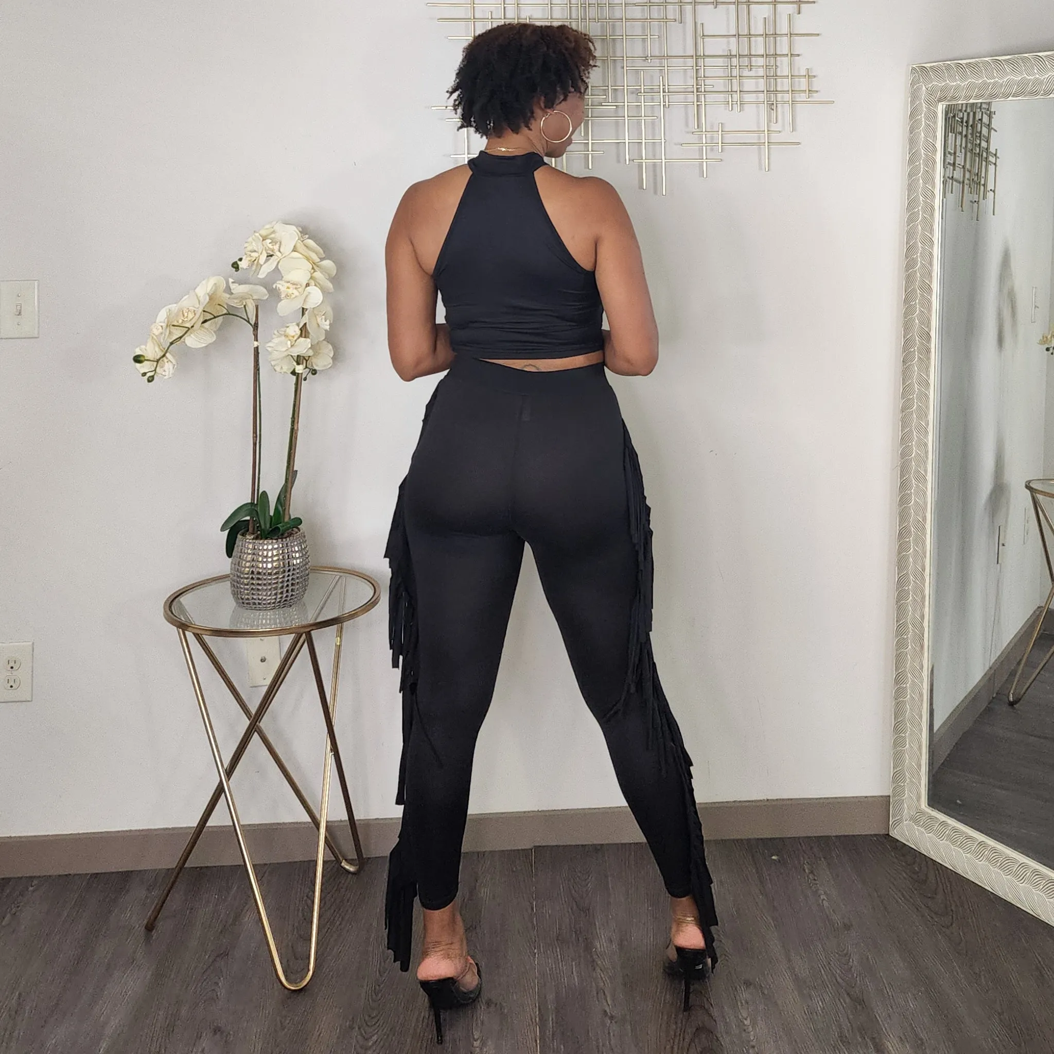 No Casualties | Tank Top And Fringed Legging Set - Black