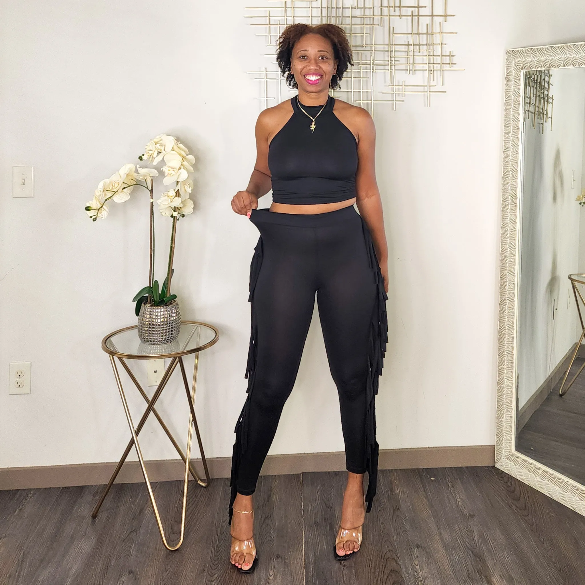 No Casualties | Tank Top And Fringed Legging Set - Black