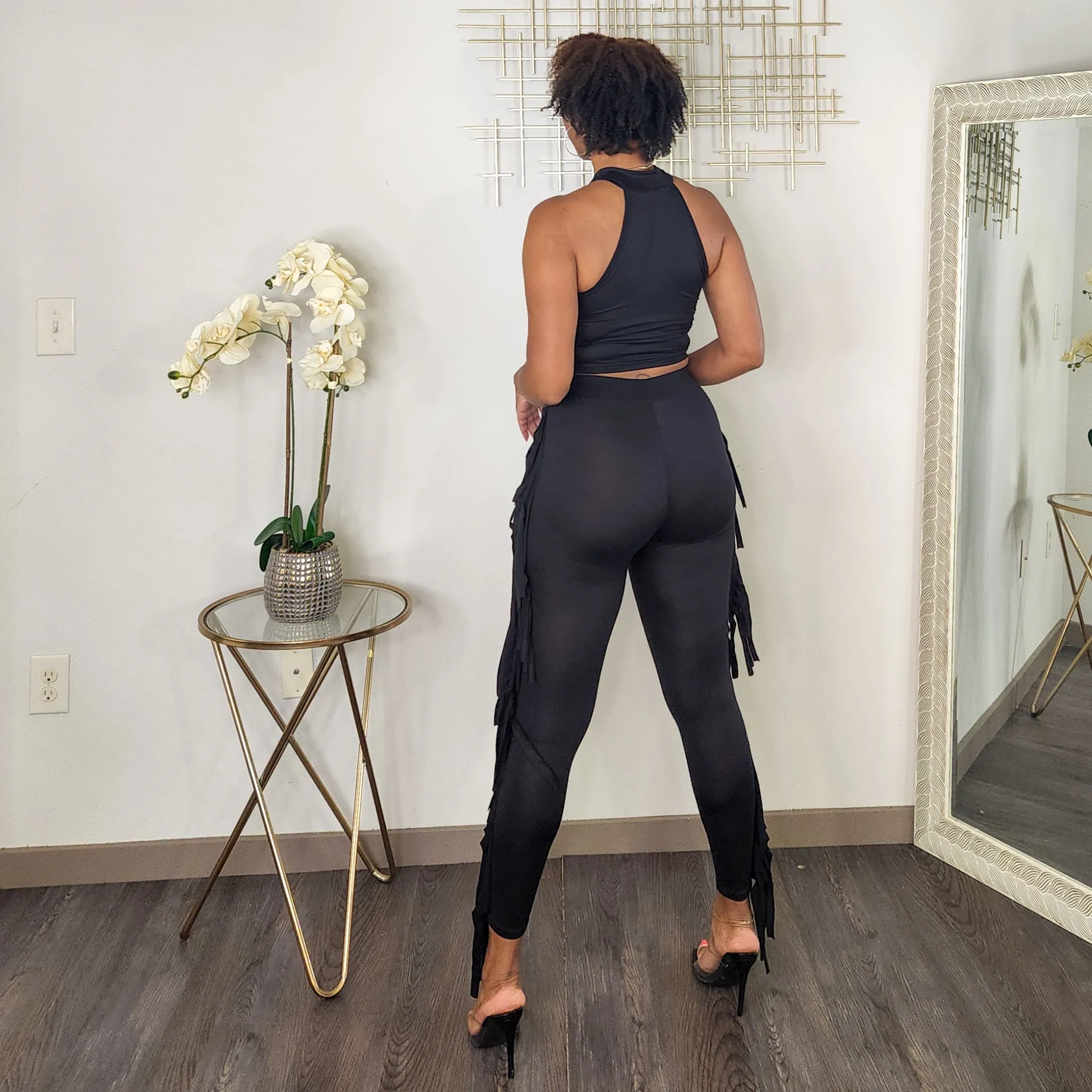 No Casualties | Tank Top And Fringed Legging Set - Black