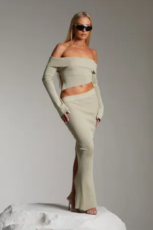 OFF SHOULDER ASYMMETRIC RIBBED TOP IN SAGE